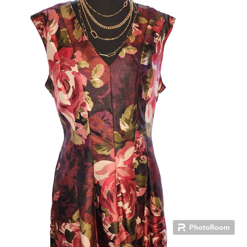 #002. Burgundy Floral Sleeveless A-Line Midi Dress-Roz&Ali - Picture 2 of 6